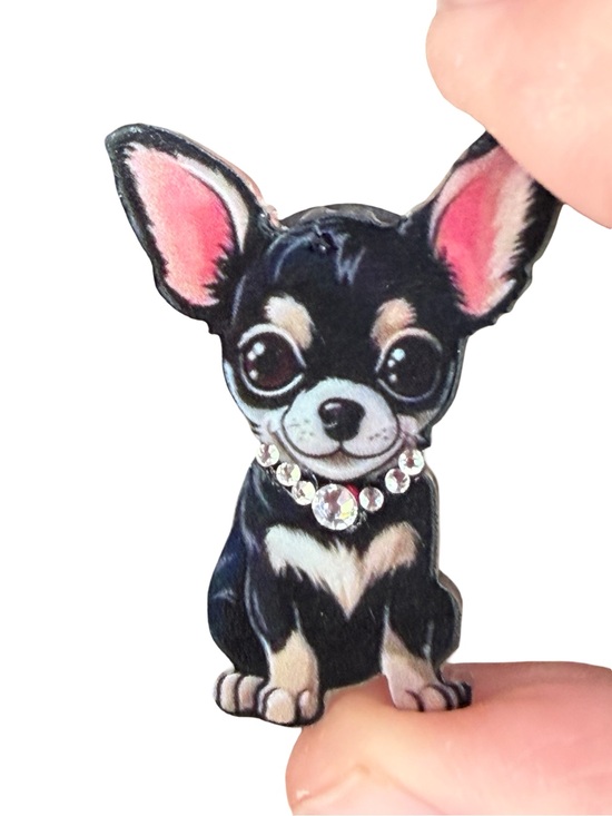Hand Crafted Other - Tiny Glam Chihuahua Refrigerator Magnet with Hand Embellished Crystal Neckace